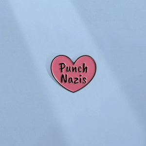 Pink Heart Shaped Enamel Pin Punch Nazis Slogan Zinc Alloy Brooch Badge For Clothing Decor Unisex Jewelry Gift