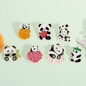 Cute Cartoon Panda Alloy Enamel Brooch Pin For Women Men Creative Animal Bamboo Flower Badge Clothing Backpack Decoration Gift