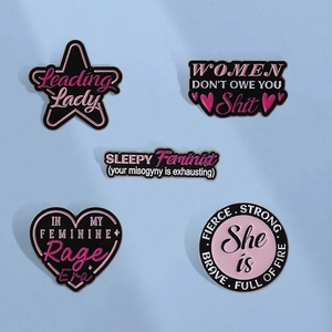 Feminist Slogan Enamel Pins Zinc Alloy Lettering Heart Star Round Badges Brooch For Women Clothes Bags Fashion Jewelry