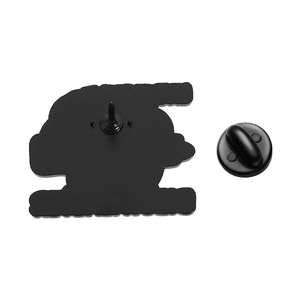 Detailed view of the black enamel pin backing with matching rubber clutch closure