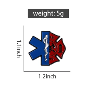 Dettaglio con dimensioni della spilla smaltata EMS Star of Life, misura 1,2 pollici