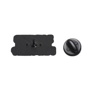 Macro view of matte black enamel pin back with durable rubber clasp accessory