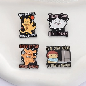 Funny cartoon enamel pins set featuring cat, dog, and cloud office humor badges