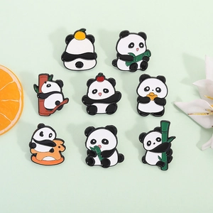 Cute Cartoon Panda Enamel Brooch Alloy Pin Bamboo Fruit Rocking Horse Multiple Styles Decorative Badge For Clothes Backpacks