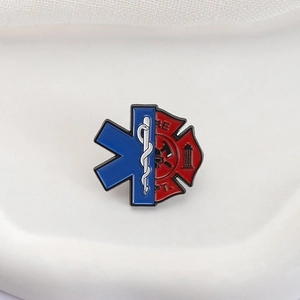 Spilla smaltata Star of Life e Fire Dept per soccorritori medici e vigili del fuoco
