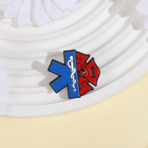 Broche en émail avec croix de malte de pompier et symbole médical Star of Life élégant
