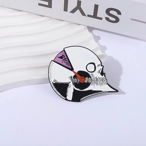 Broche rotative en métal tête de mort avec jauge émaillée et pointeur de statut rouge