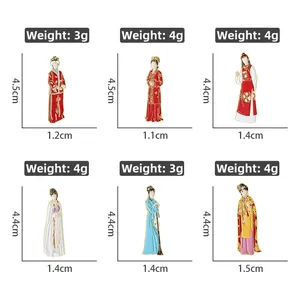 Detailed dimensions of Dream of the Red Chamber enamel pins showing 4.5cm height and weights