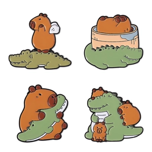 Lot de pins émaillés mignons capybara et crocodile vert pour décoration de sac à dos en 2x2