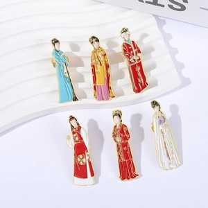 Set of 6 Dream of the Red Chamber enamel pins with traditional Chinese palace characters