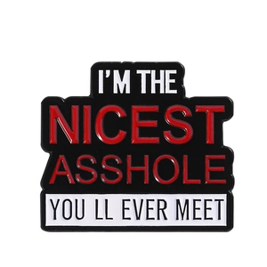 Emaille-Anstecknadel mit Spruch 'I'M THE NICEST ASSHOLE', rotes Metall-Abzeichen-Accessoire