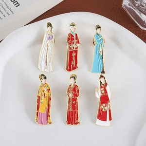 Set of 6 Dream of the Red Chamber metal enamel pins with traditional Chinese characters
