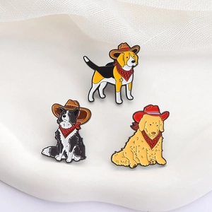 Cute set of three cowboy themed dog enamel pins featuring Beagle and Border Collie