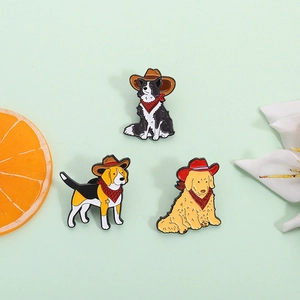 Cowboy Dog Enamel Brooch Cartoon Golden Retriever Border Collie Beagle Sheriff Alloy Pin Badge For Clothes Bags Jewelry