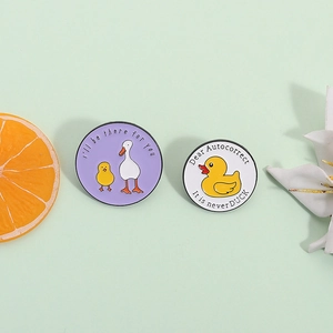 Funny cartoon duck enamel pins with I'll be there for you and Dear Autocorrect quotes