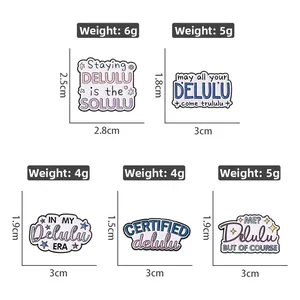 Detailed dimensions and weight of colorful Delulu enamel pins with cloud and star patterns