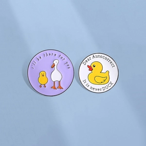 Funny Cartoon Duck Enamel Pins Set Round Alloy Brooch With Humorous Quote I'll Be There For You Gift Jewelry For Clothes