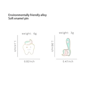 Enamel tooth and toothbrush pins set in eco-friendly alloy for dentist gifts