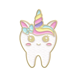 Broche en émail en forme de dent avec corne de licorne et nœud pour décoration de vêtements