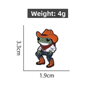 Tableau des tailles détaillé montrant 3,3cm de hauteur et 1,9cm de largeur du pin's grenouille