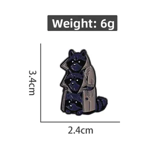 Detail showing weight 6g and size 3.4x2.4cm for the cute raccoon enamel brooch pin