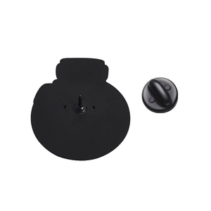 Detail view of the matte black alloy pin back with secure rubber butterfly clutch closure