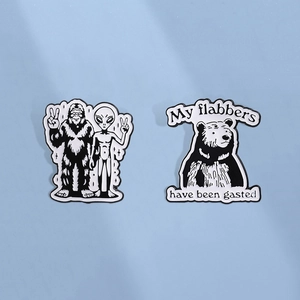 Humorous Alloy Enamel Pins Bigfoot Alien Peace Sign Bear My Flabbers Have Been Gasted Cartoon Animal Badge Brooch Decor