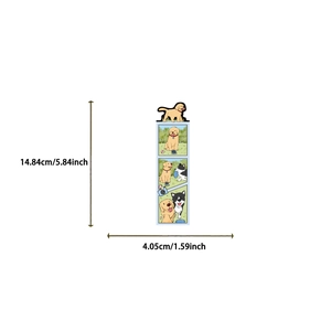 Detailed size dimensions of cartoon dog bookmark measuring 14.84cm by 4.05cm long