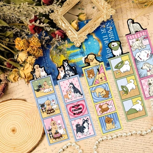 Set of 5 minimalist cartoon dog bookmarks with creative illustrations for reading