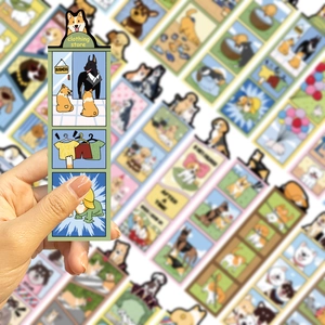 Detail of creative cartoon dog bookmarks showing Corgi illustration and unique die-cut top