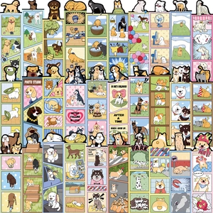 Detailed view of creative cartoon dog bookmarks with various dog breeds and cute life scenes