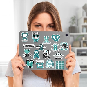 Set di adesivi per la sensibilizzazione al tumore dell'ovaio su tablet con nastri verde acqua