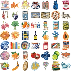Set of 56 aesthetic Mediterranean watercolor stickers for DIY laptops and luggage decor