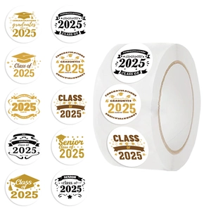 Graduation Sticker Roll Class Of 2025 Graduates Senior Gold Black White Round Envelope Seal Labels Graduation Party Decoration