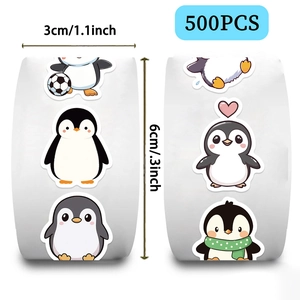 Rouleau de 500 autocollants pingouins mignons de 3 cm pour décoration et scellage cadeau