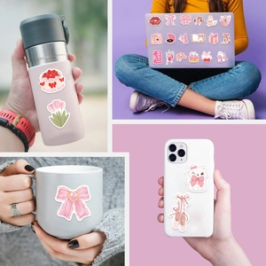 Roze cartoon sticker set voor laptop, fles en gitaar DIY decoratie stickers