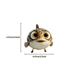 Realistic puffer fish resin sticker ornament with big orange eyes for desktop decor