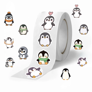Rouleau de 500 autocollants de pingouins mignons pour scrapbooking et décoration créative