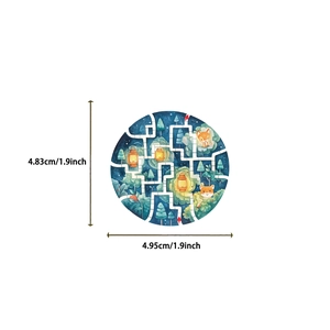 Detailed view of a round watercolor fox maze sticker with dimensions 1.9 inch for DIY crafts
