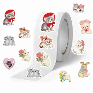 500pcs vintage animal sticker roll featuring bears and cats for scrapbooking and decor