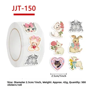 Detail view of 500-piece cartoon bear sticker roll for DIY scrapbooking and gift sealing
