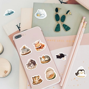 Cute sleeping animal stickers on laptop and phone for aesthetic stationery decoration
