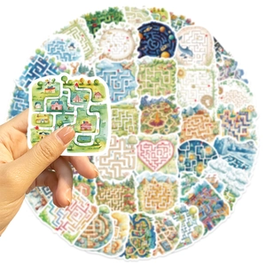 50 pieces of waterproof watercolor cartoon maze stickers for laptop and guitar DIY decor