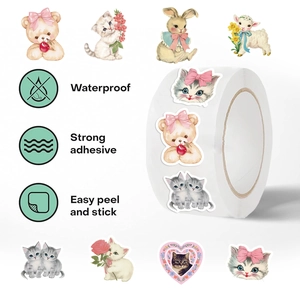 500pcs roll of waterproof aesthetic cartoon animal stickers for scrapbooking and decoration