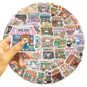 Detail of waterproof cartoon animal shop stickers for DIY laptop and guitar decoration