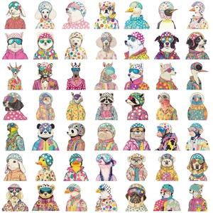 Set of 50 pop art animal graffiti stickers featuring vibrant helmets for DIY laptop decor