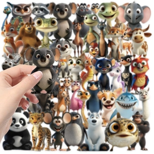 Close-up of cute 3D cartoon animal stickers with detailed textures and vibrant colors