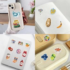 Mediterranean aesthetic DIY waterproof stickers shown on phone case and laptop decor