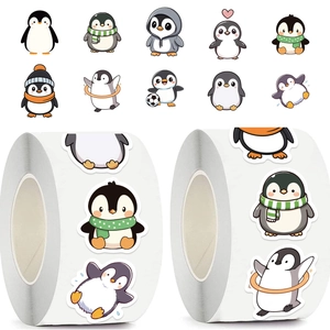 Rouleau de 500 autocollants pingouins mignons pour décoration de scrapbooking et cadeaux