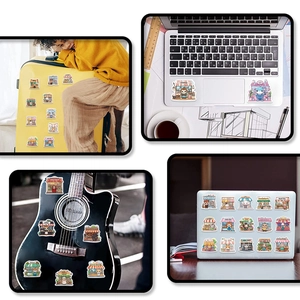 Cartoon shop stickers shown on guitar, laptop and luggage for DIY decoration